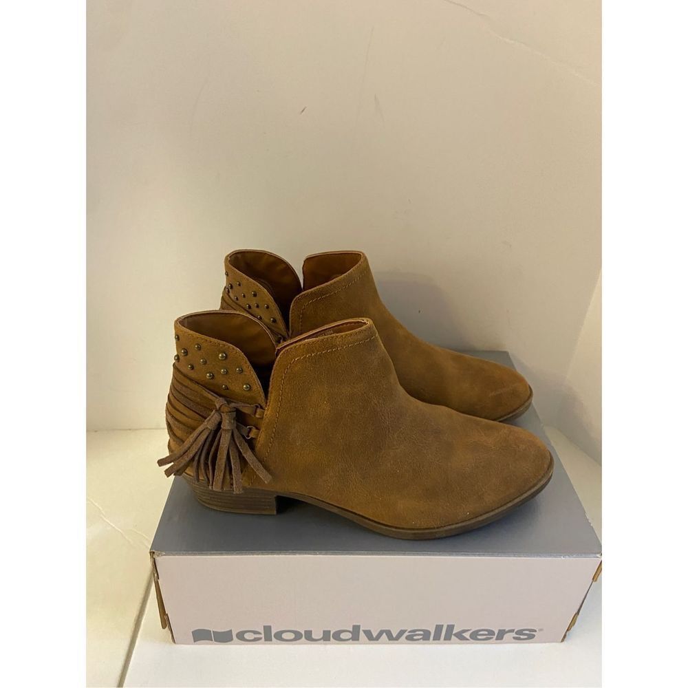 Cloudwalkers Cognac #0396 fringe suede‎ leather boots 10m